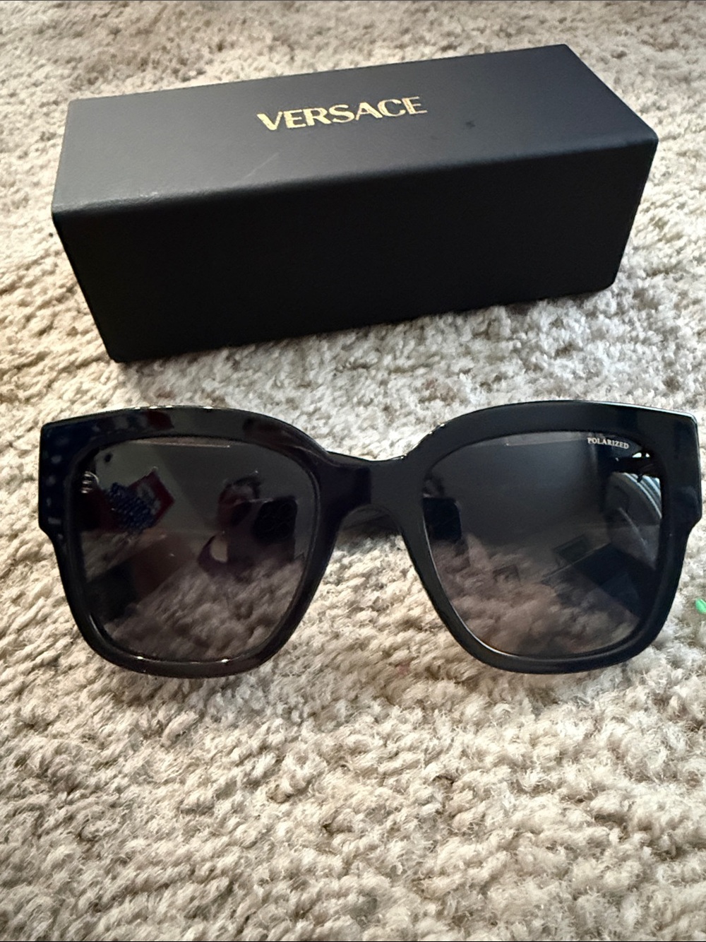 Versace Black Women's Square Oversized Sunglasses with Dark Lenses - Picture 6 of 10